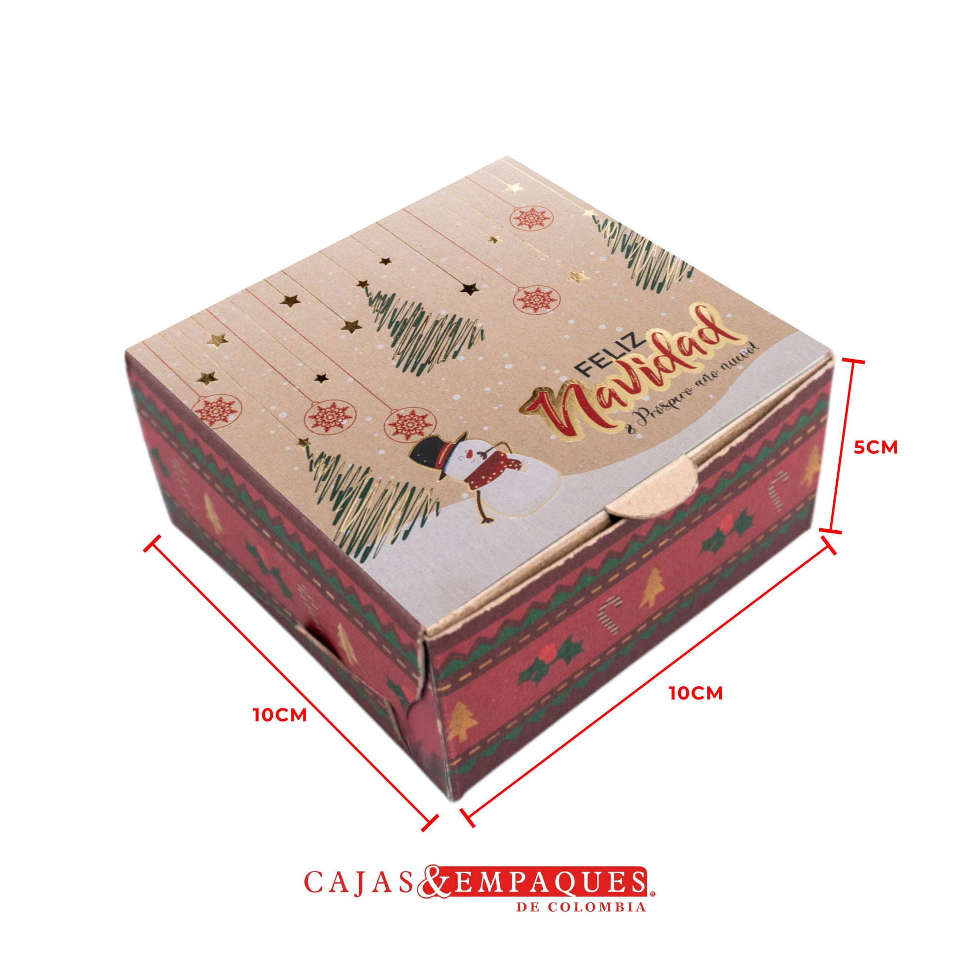 Caja ecológica plegadiza 10x10x5cm navidad con estampado Cajas y Empaques de Colombia