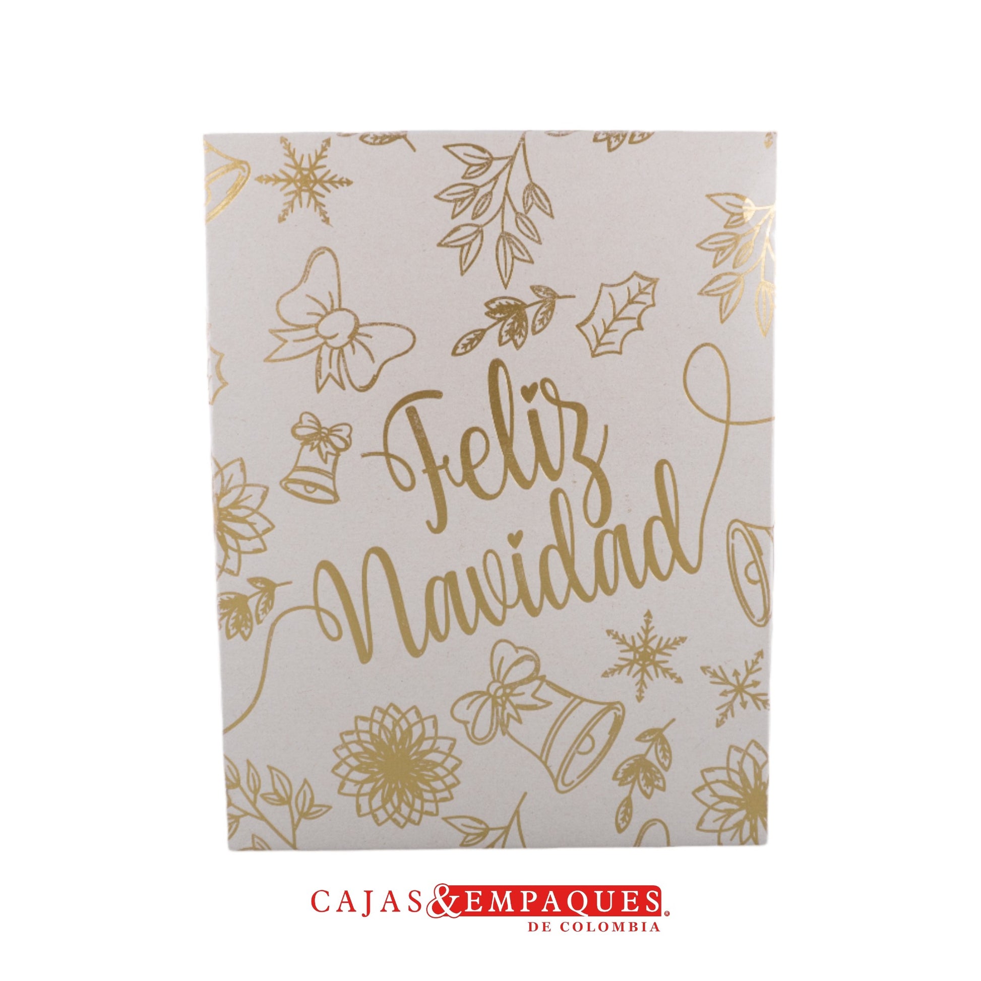 Caja ecológica tapa y base 30x23x9 cm crema navidad dorado Cajas y Empaques de Colombia