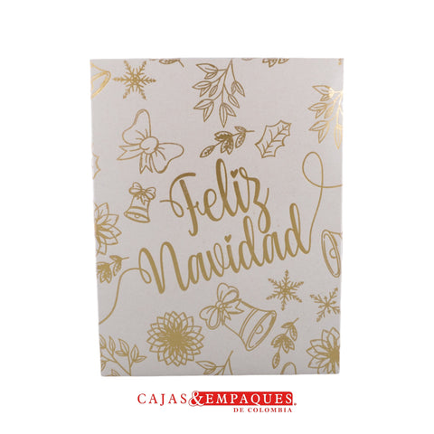 Caja ecológica tapa y base 30x23x9 cm crema navidad dorado Cajas y Empaques de Colombia