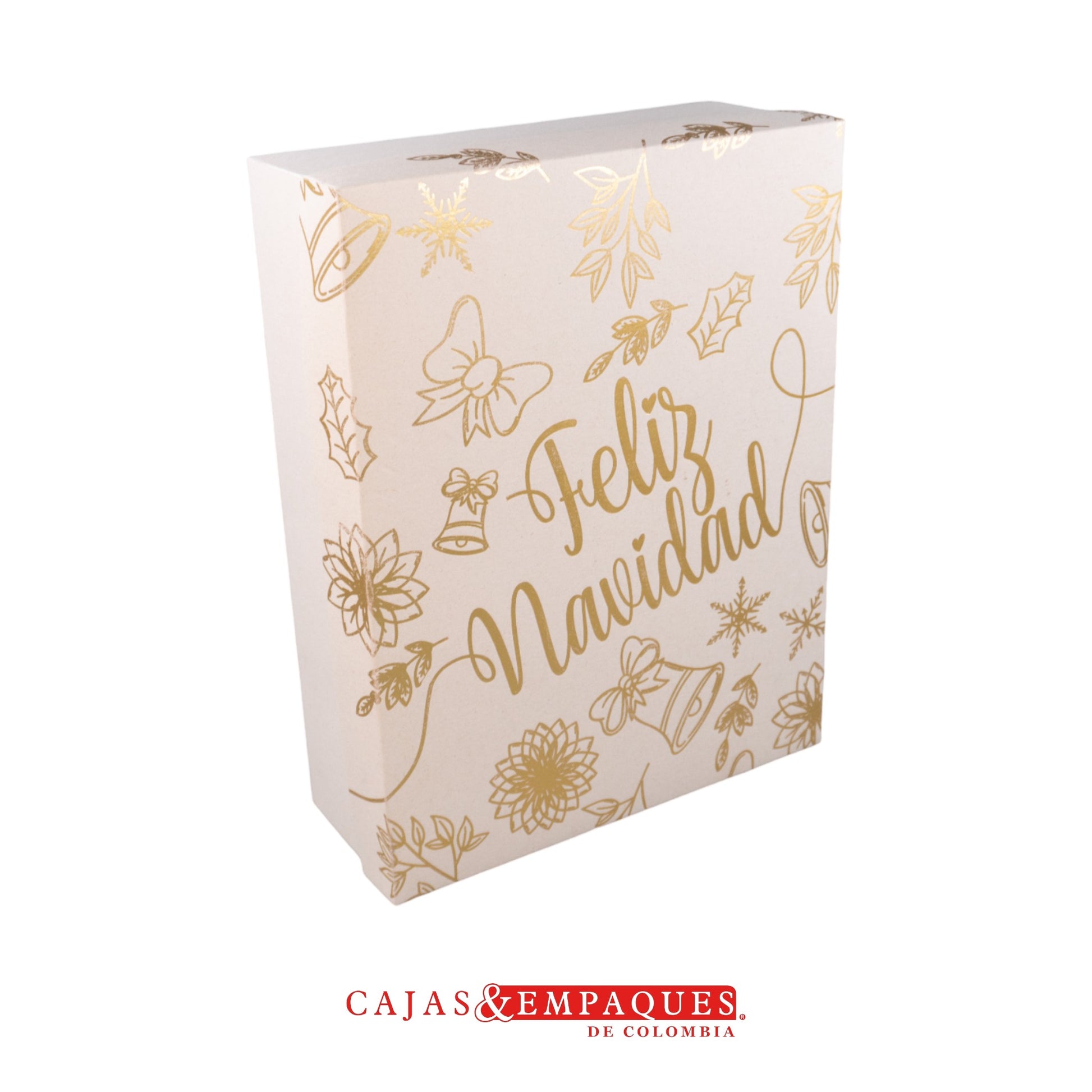 Caja ecológica tapa y base 30x23x9 cm crema navidad dorado Cajas y Empaques de Colombia