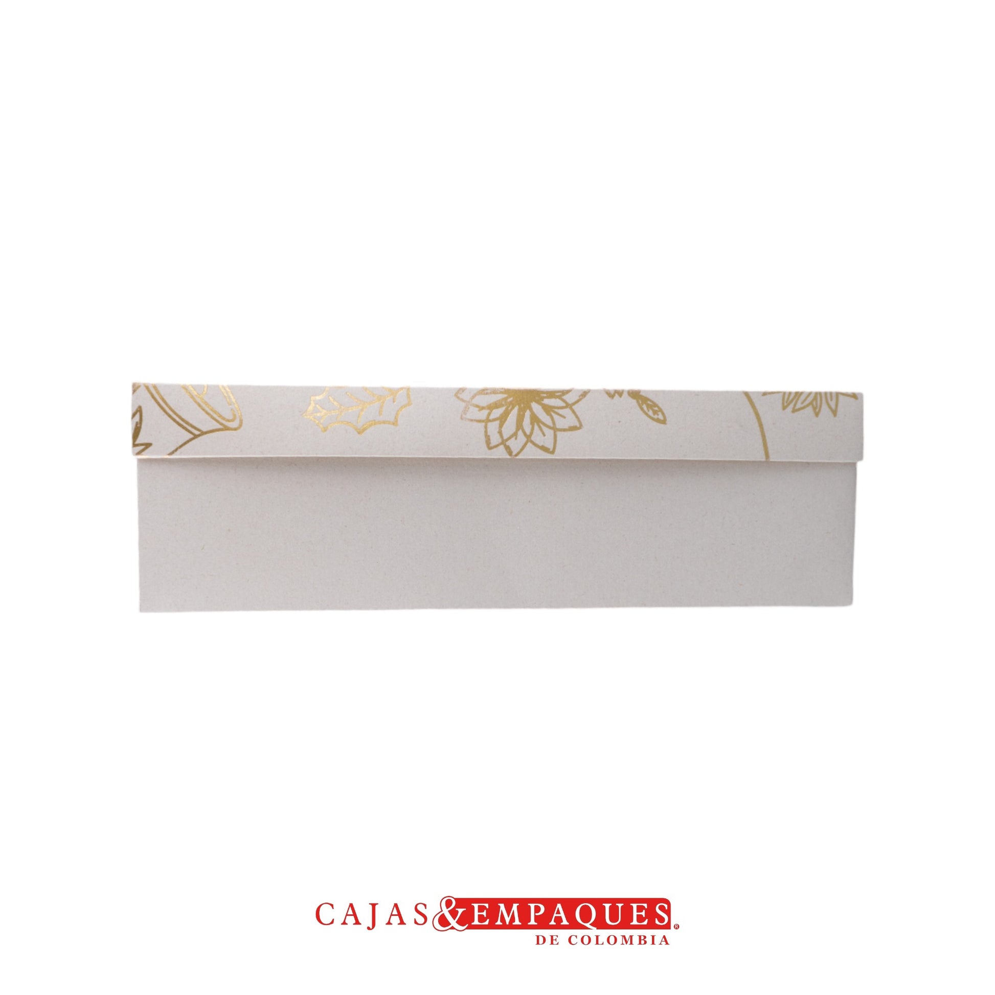 Caja ecológica tapa y base 30x23x9 cm crema navidad dorado Cajas y Empaques de Colombia