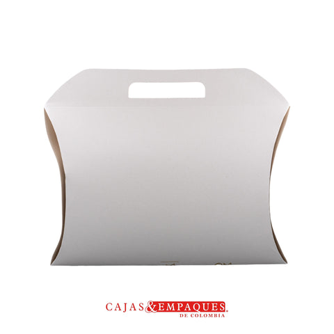 Caja ecológica tipo cojín 39x28x8.8 cm crema feliz navidad dorada Cajas y Empaques de Colombia