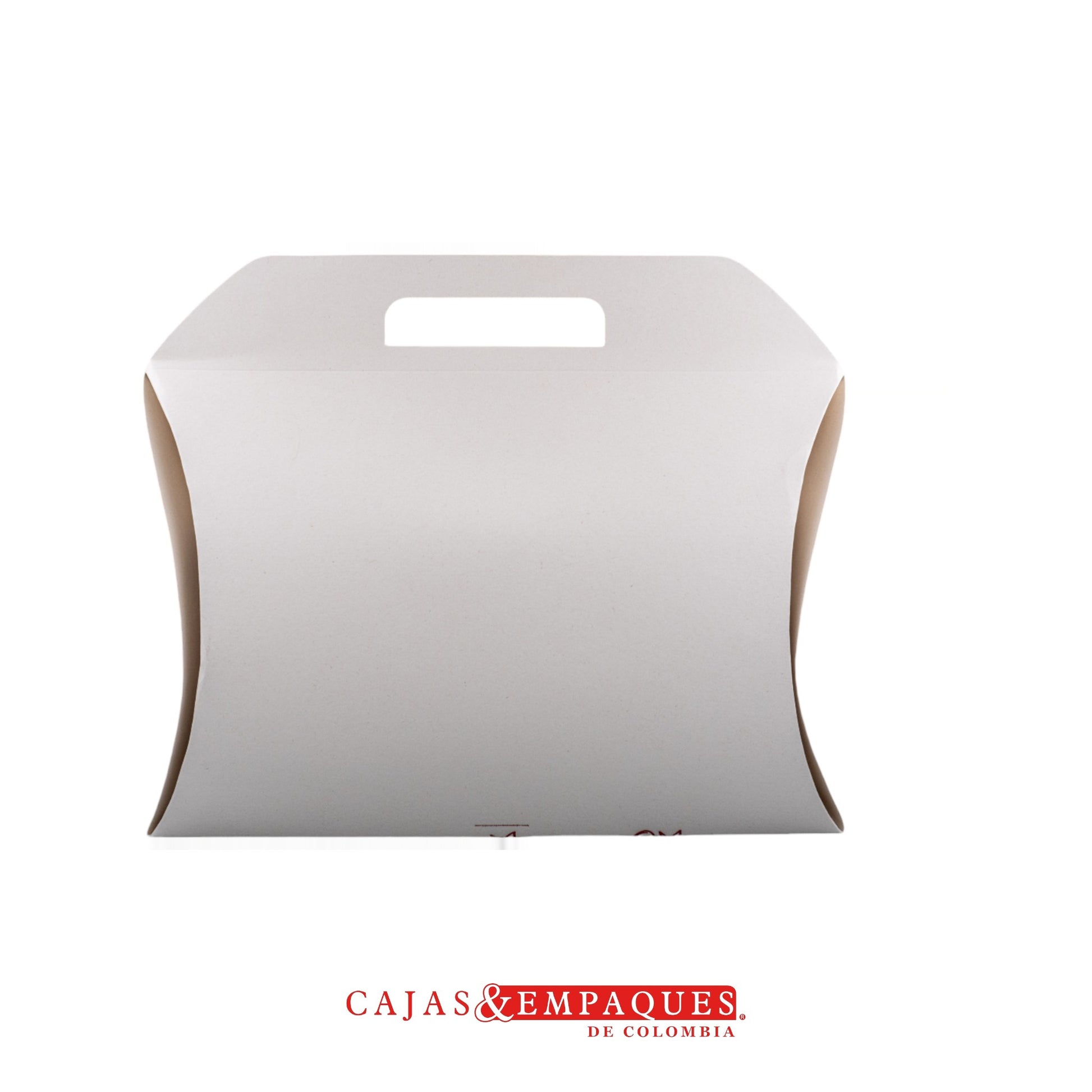 Caja ecológica tipo cojín 39x28x8.8 cm crema feliz navidad roja Cajas y Empaques de Colombia