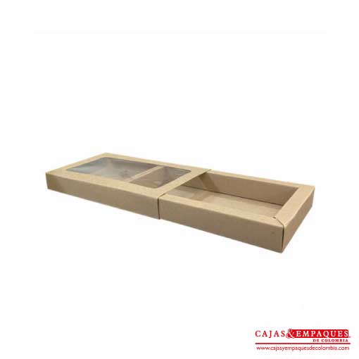 Caja ecológica base y funda con ventana 23x13x2.7 cm café Cajas y Empaques de Colombia