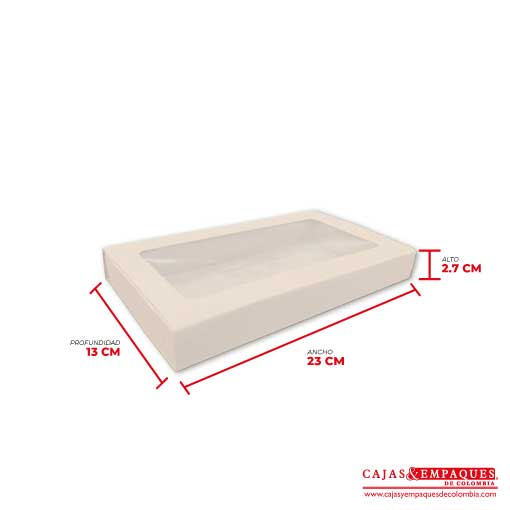 Caja ecológica base y funda con ventana 23x13x2.7 cm crema Cajas y Empaques de Colombia