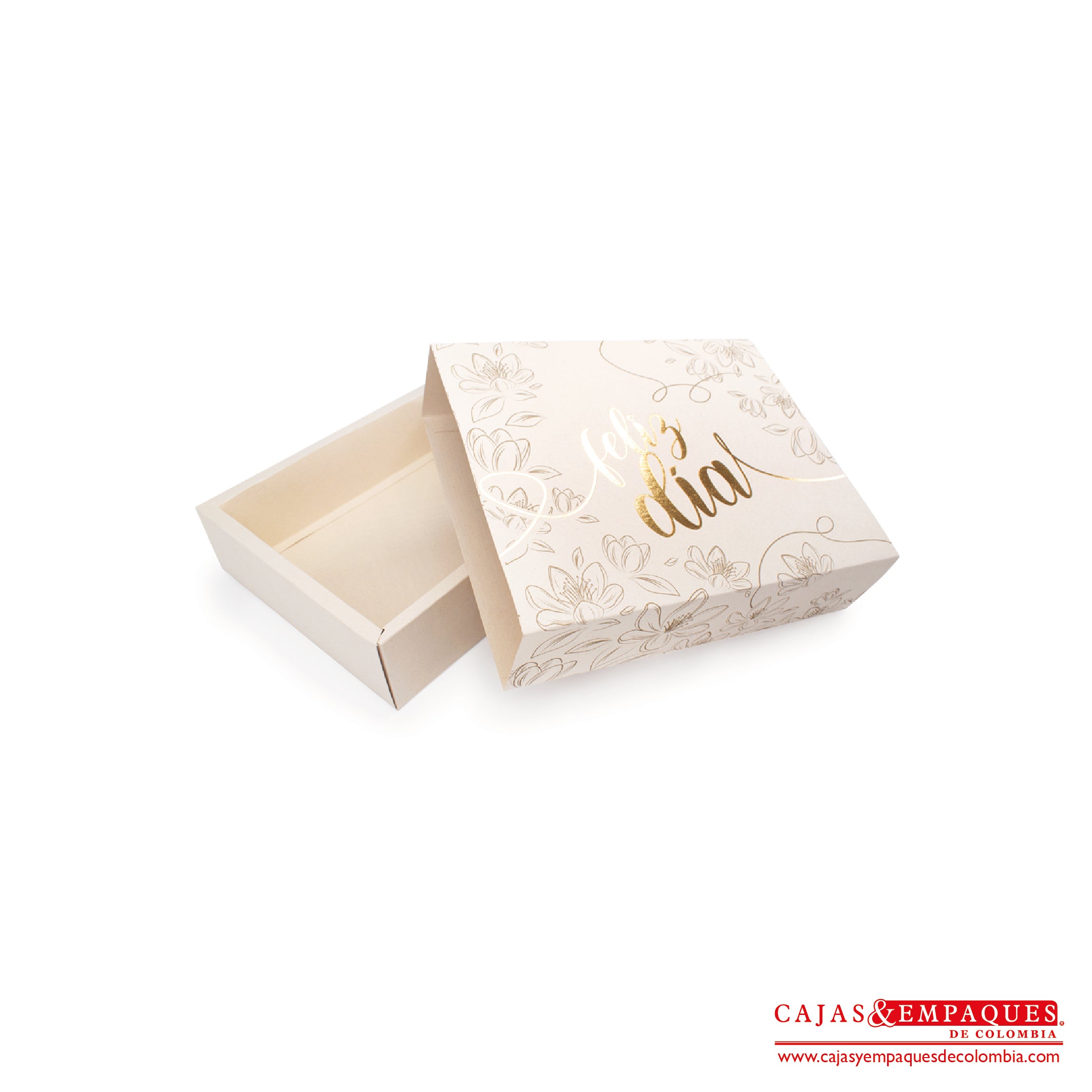 Caja ecológica base y funda 24x20x6 cm crema feliz día Cajas y Empaques de Colombia