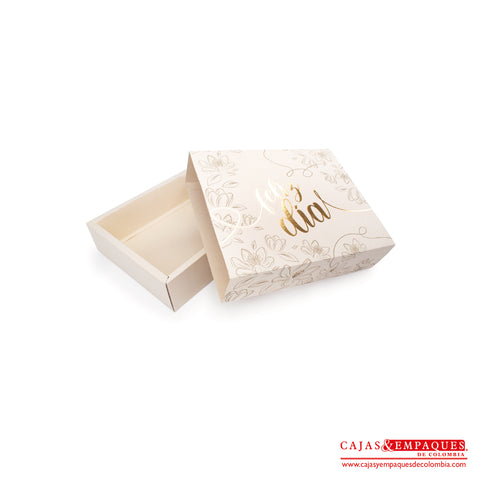 Caja ecológica base y funda 24x20x6 cm crema feliz día Cajas y Empaques de Colombia