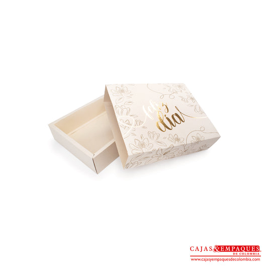 Caja ecológica base y funda 24x20x6 cm crema feliz día Cajas y Empaques de Colombia