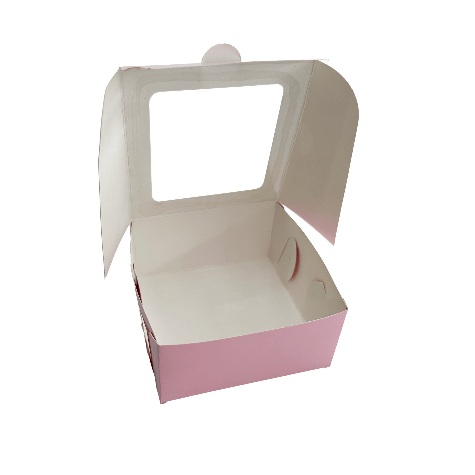 Caja ecológica plegadiza con ventana 10x10x5 cm rosada Cajas y Empaques de Colombia