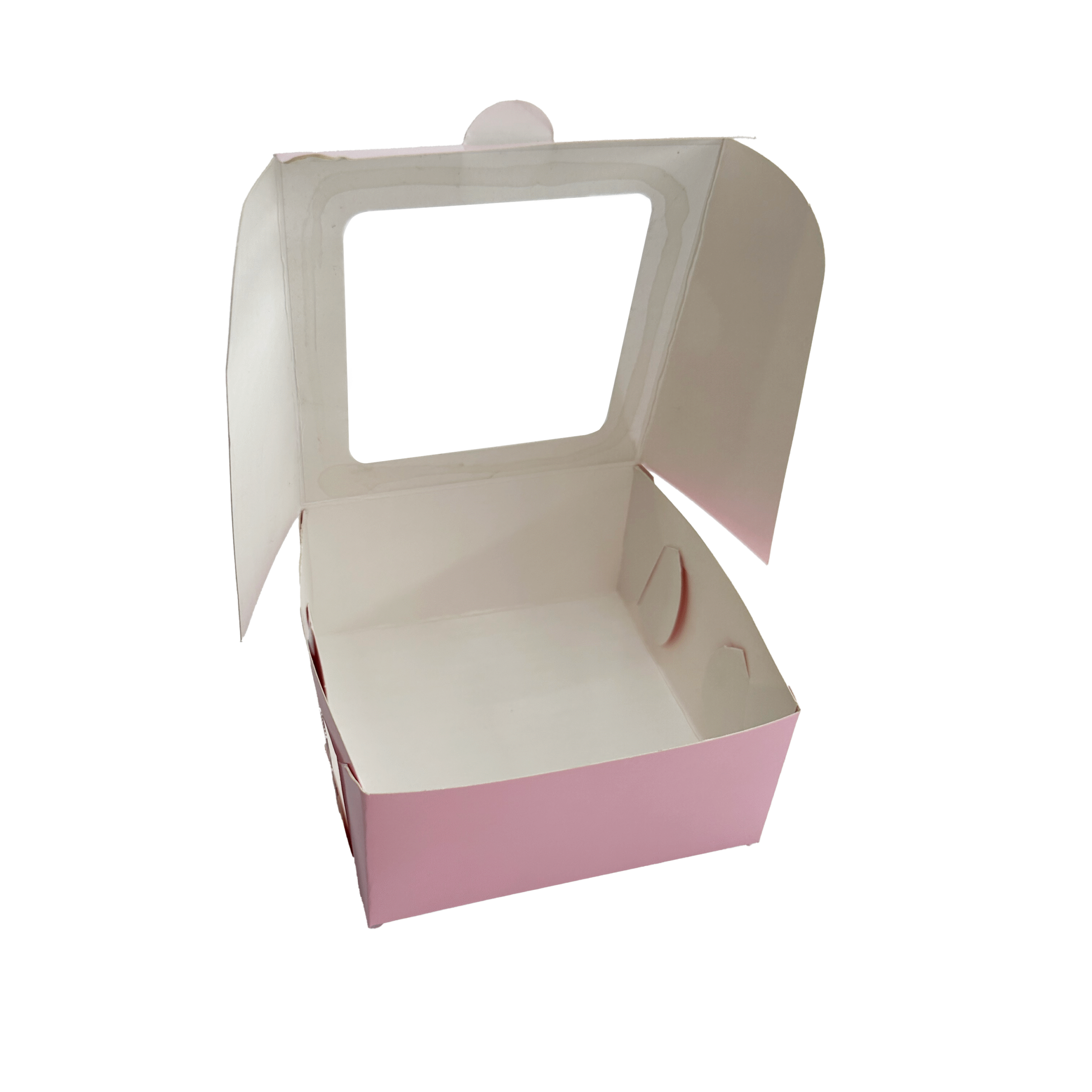 Caja ecológica plegadiza con ventana 10x10x5 cm rosada Cajas y Empaques de Colombia