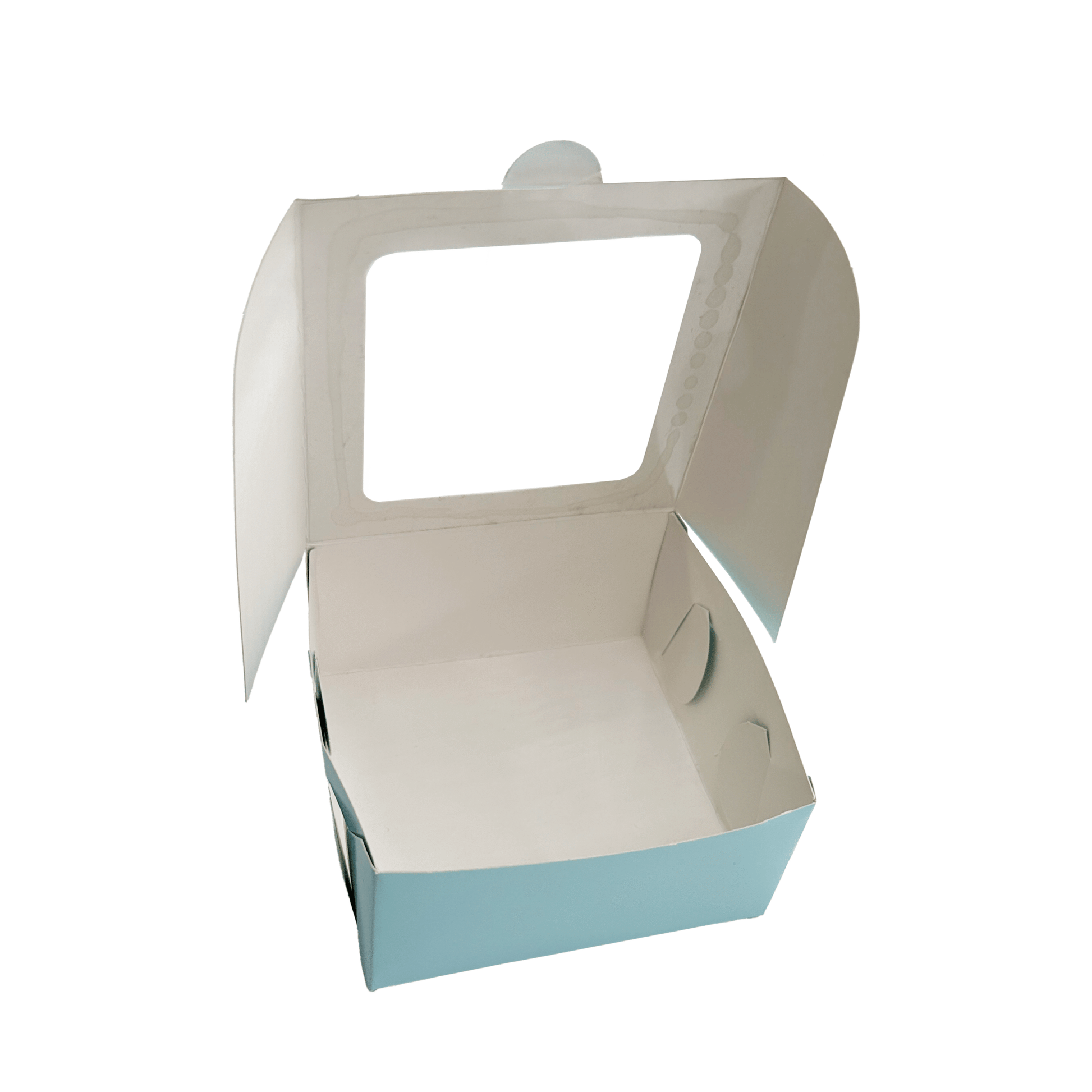 Caja ecológica plegadiza con ventana 10x10x5 cm azul Cajas y Empaques de Colombia