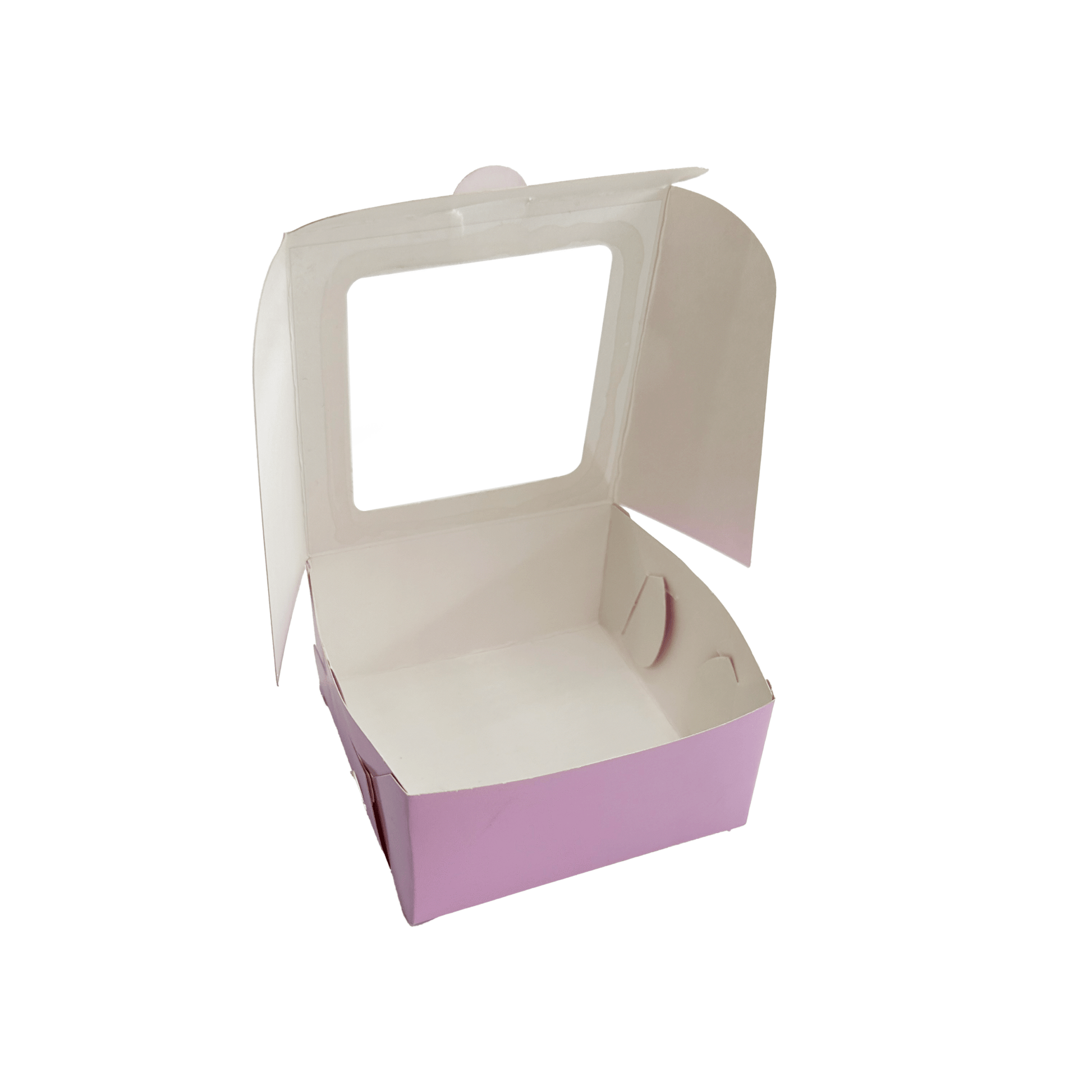 Caja ecológica plegadiza con ventana 10x10x5 cm lila Cajas y Empaques de Colombia