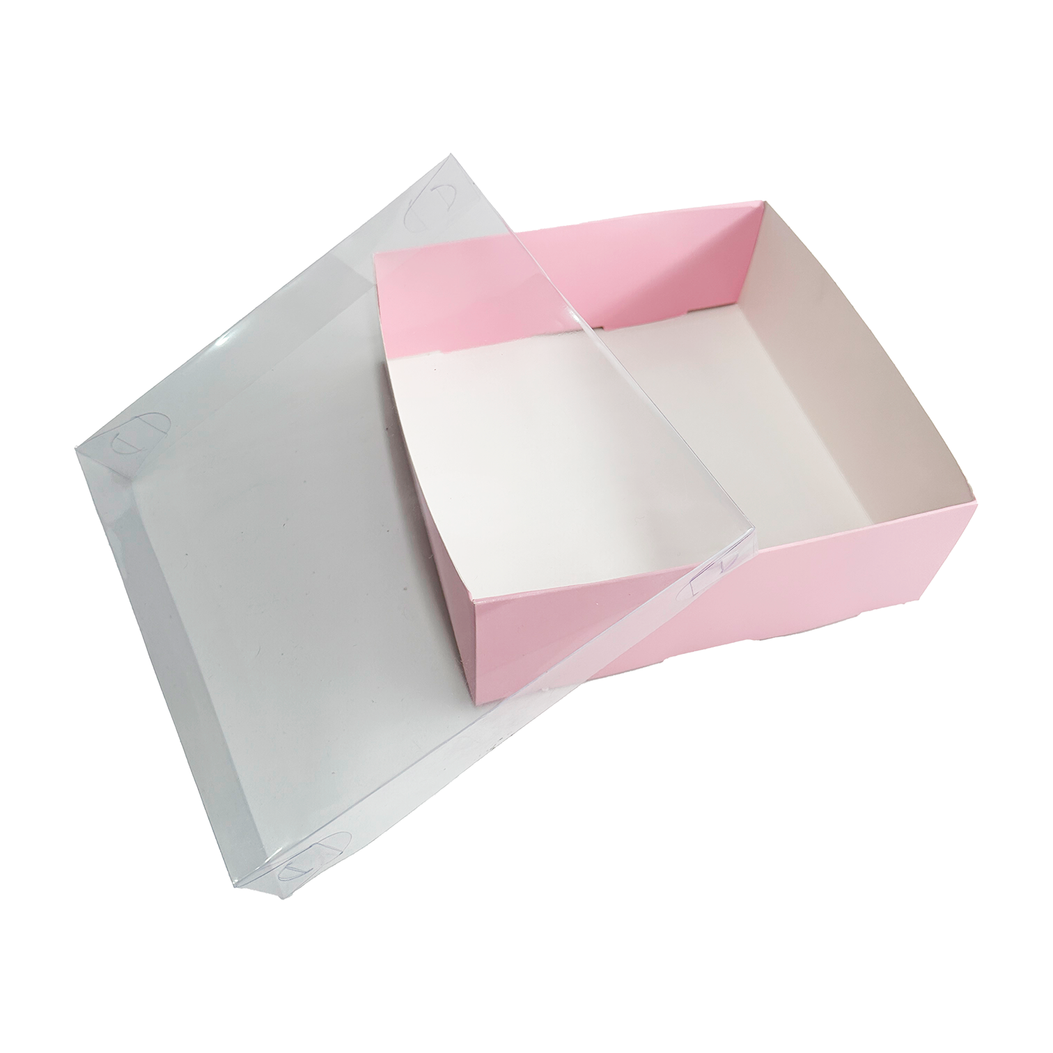 Caja ecológica tapa y base en acetato 20x20x7 cm rosado Cajas y Empaques de Colombia