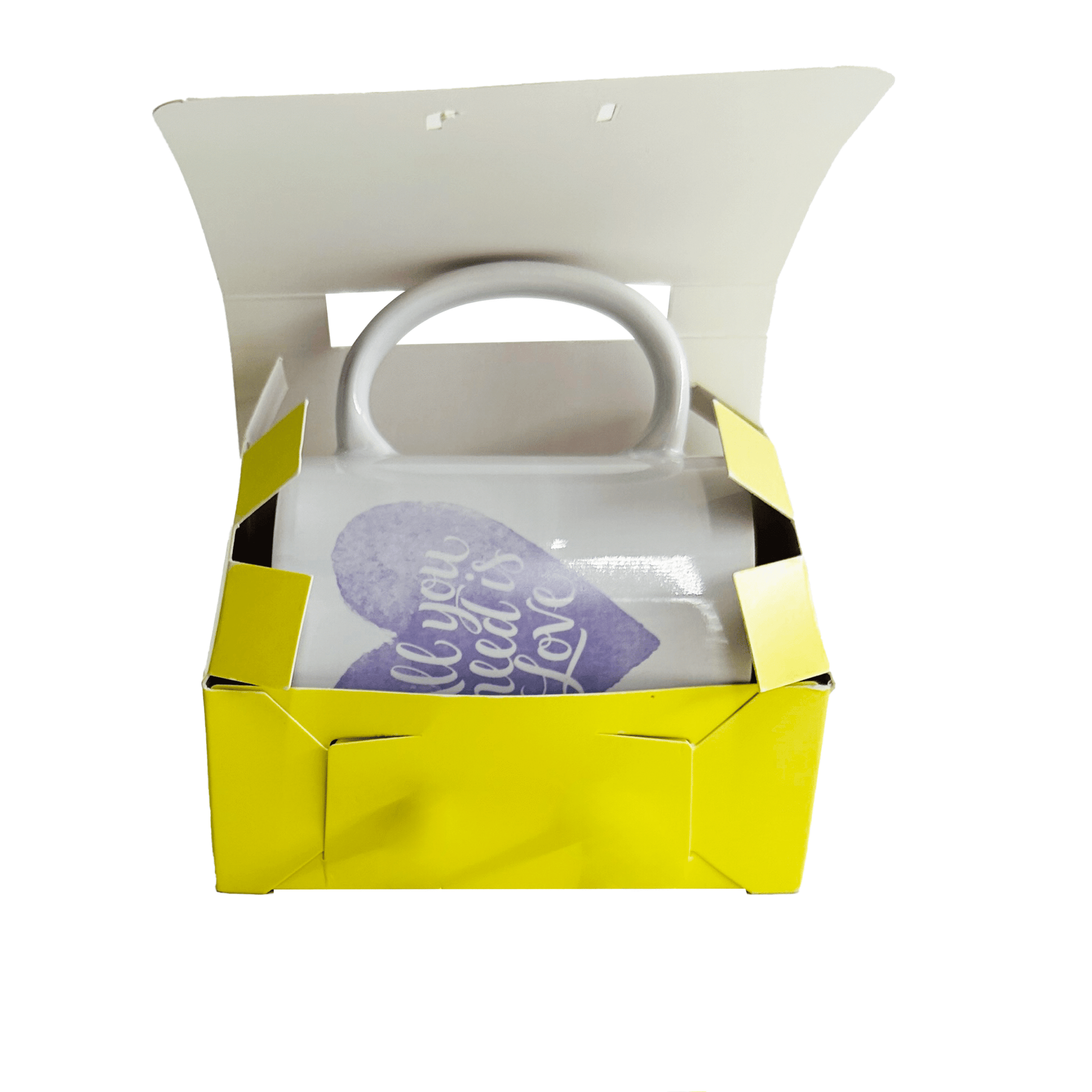 Caja ecológica plegadiza para mug amarilla 12,2x8,5x8,6 cm Cajas y Empaques de Colombia