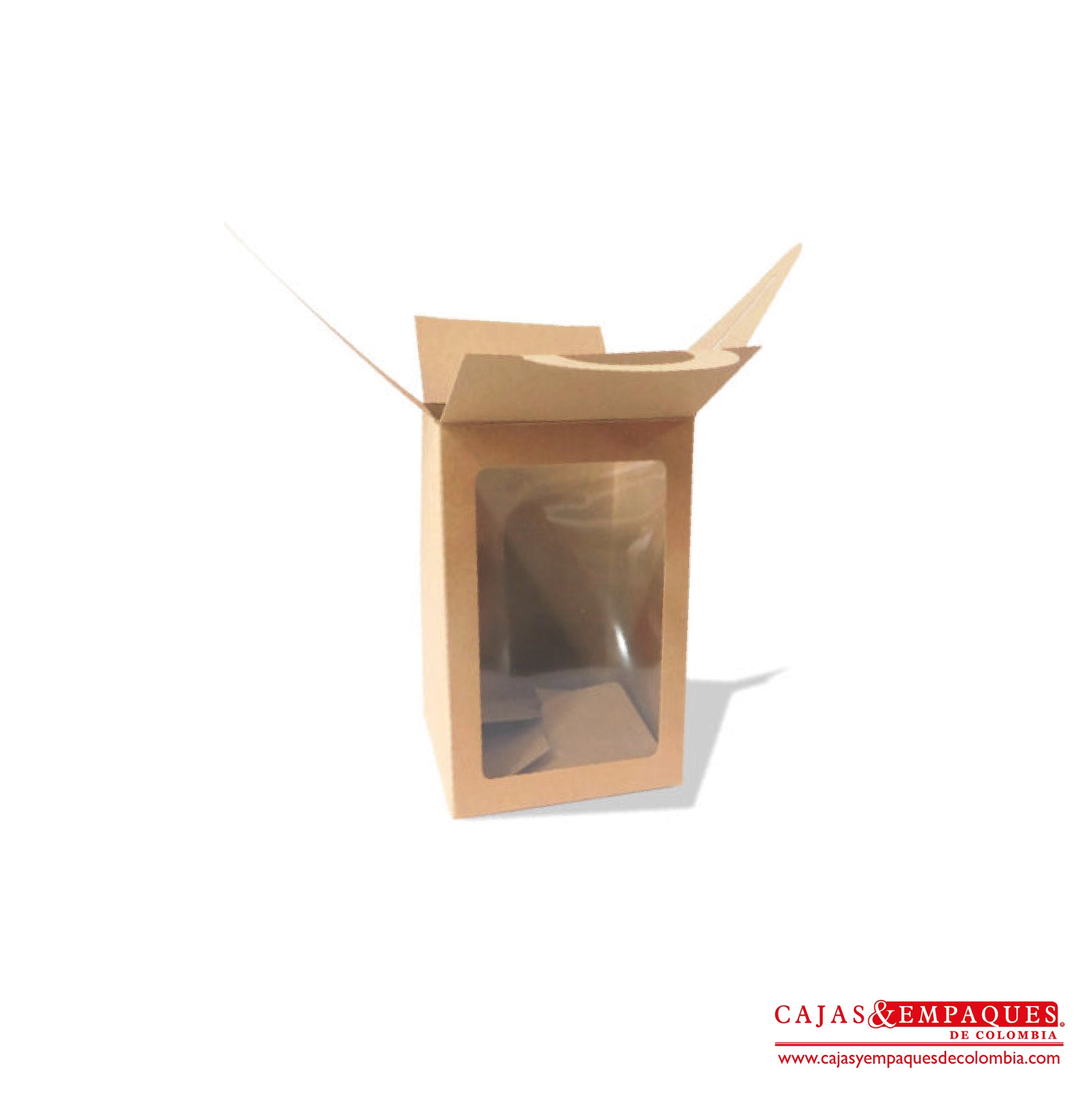 Caja ecológica tipo maletín con ventana 12x12x19 cm café Cajas y Empaques de Colombia
