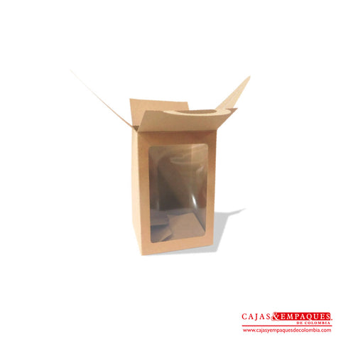 Caja ecológica tipo maletín con ventana 12x12x19 cm café Cajas y Empaques de Colombia