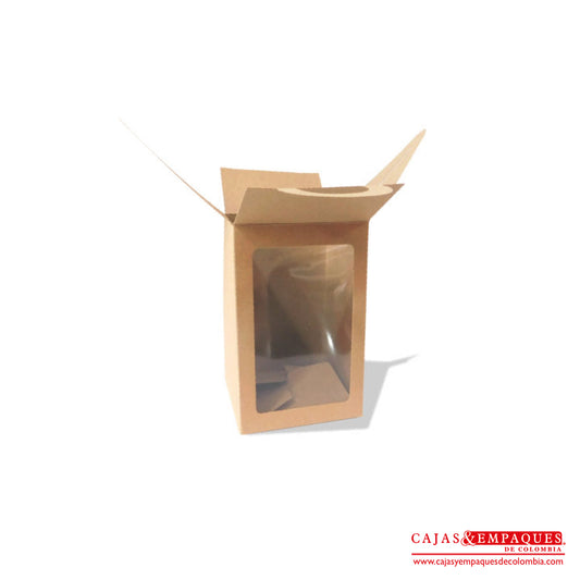 Caja ecológica tipo maletín con ventana 12x12x19 cm café Cajas y Empaques de Colombia