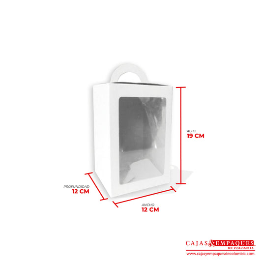 Caja ecológica tipo maletín con ventana 12x12x19 cm blanco Cajas y Empaques de Colombia