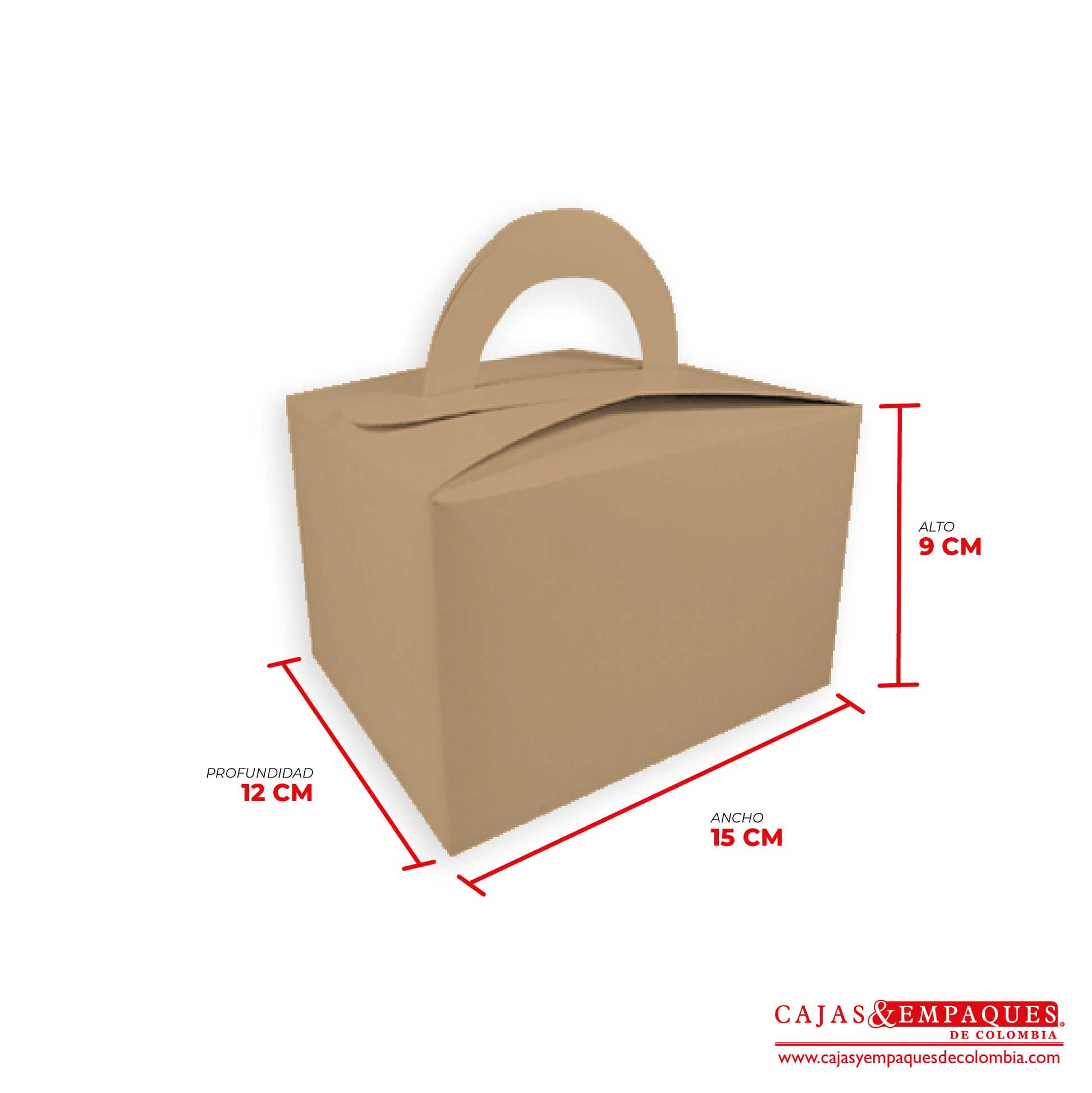 Caja ecológica tipo maletín 15x12x9 cm café Cajas y Empaques de Colombia