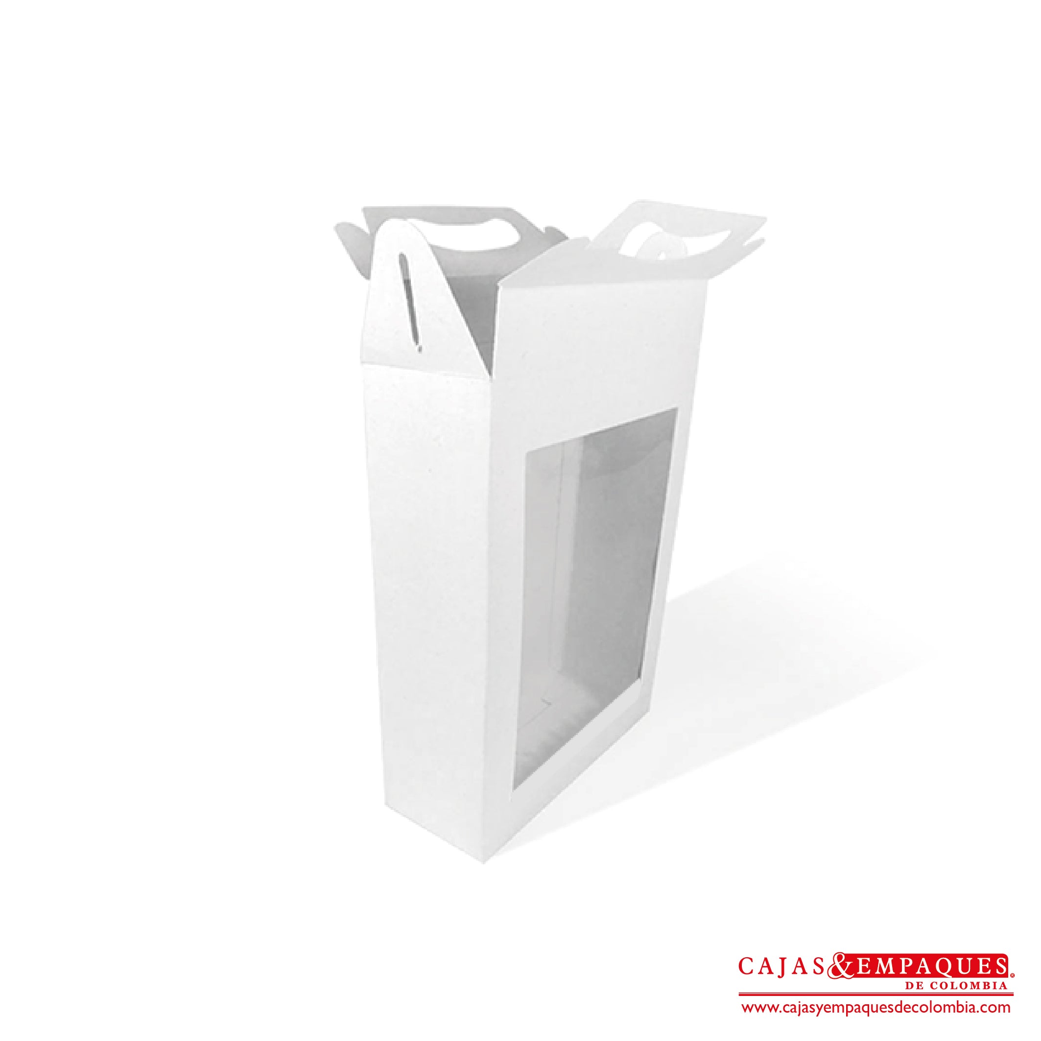 Caja ecológica tipo maletín con ventana 15x6x21 cm blanco Cajas y Empaques de Colombia