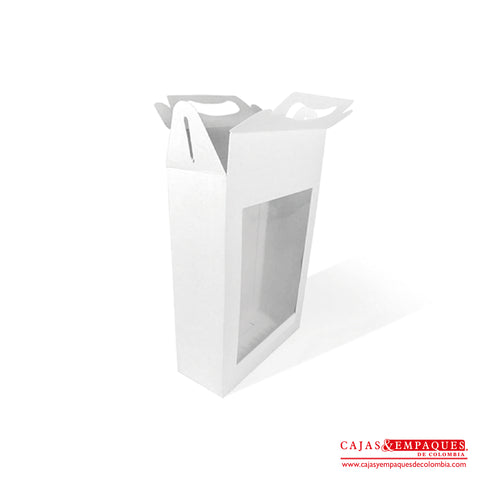 Caja ecológica tipo maletín con ventana 15x6x21 cm blanco Cajas y Empaques de Colombia