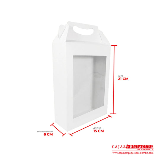 Caja ecológica tipo maletín con ventana 15x6x21 cm blanco Cajas y Empaques de Colombia