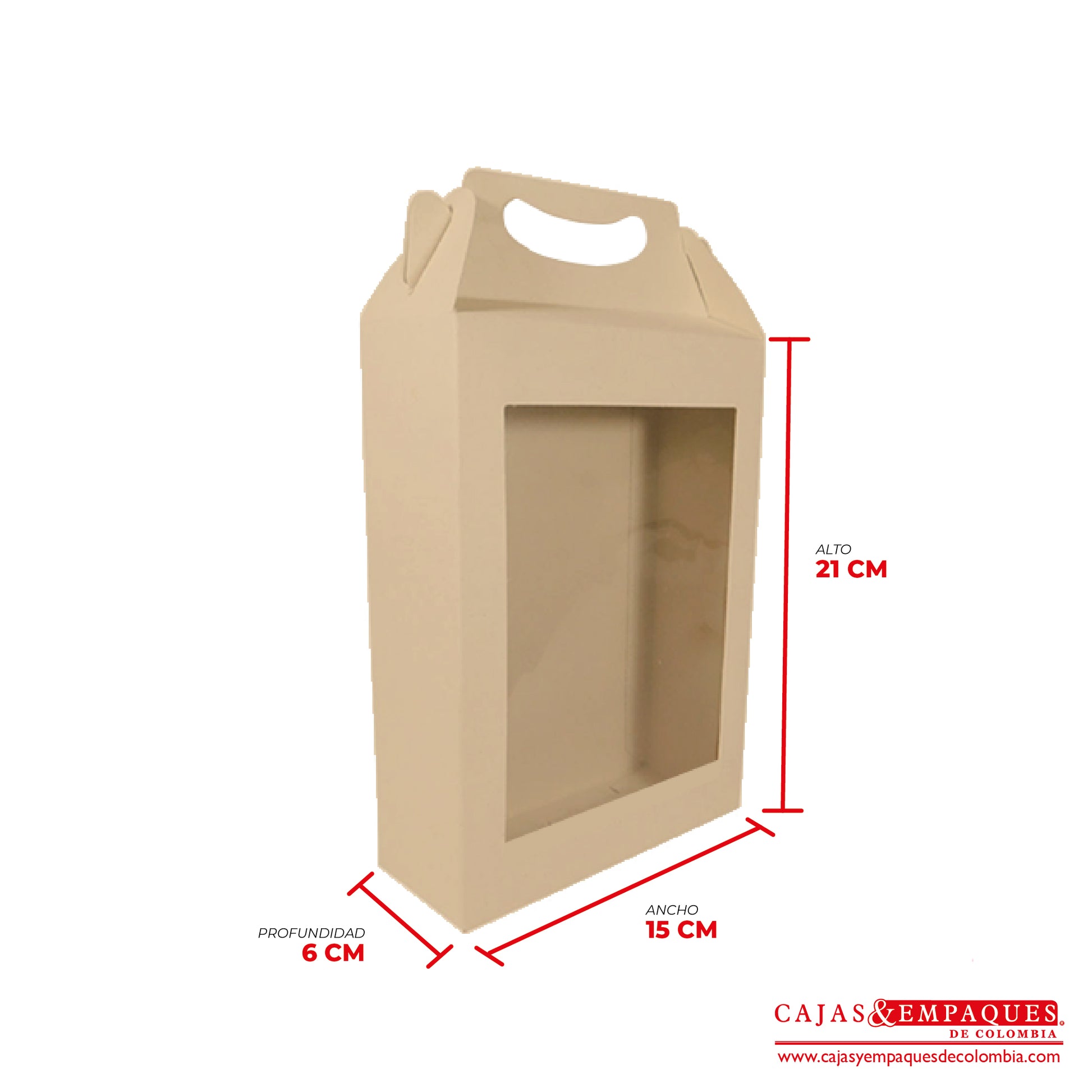 Caja ecológica tipo maletín con ventana 15x6x21 cm café Cajas y Empaques de Colombia
