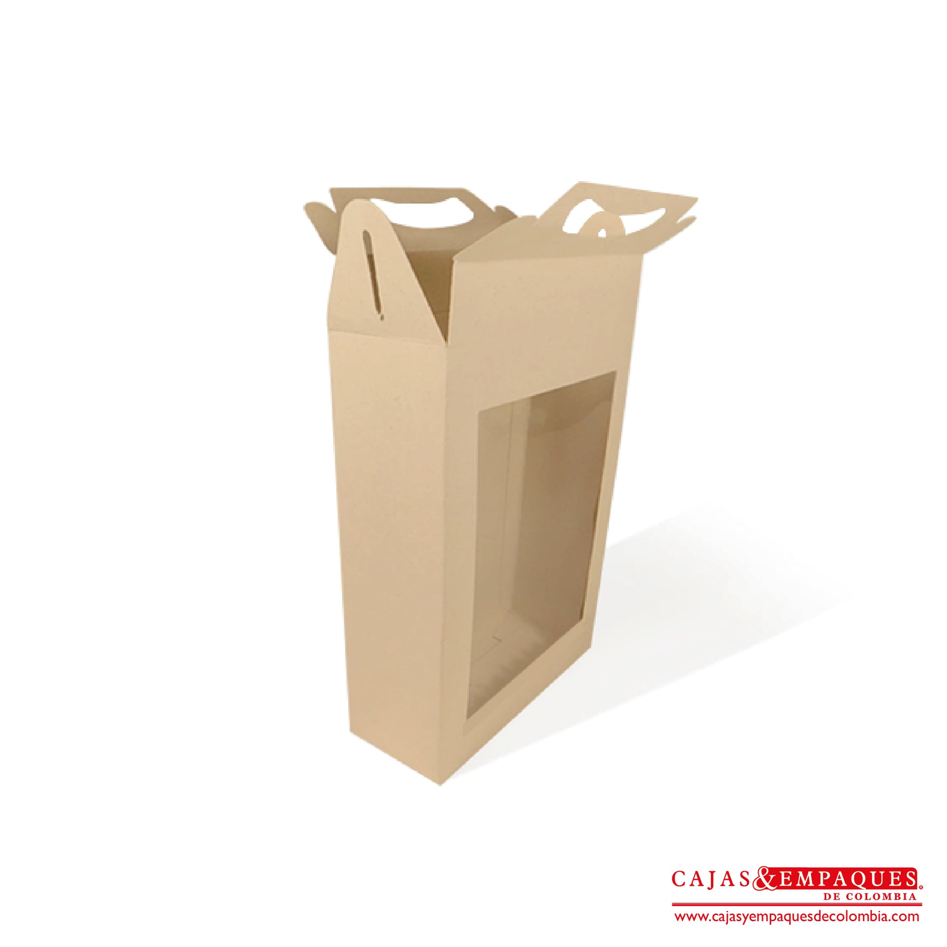 Caja ecológica tipo maletín con ventana 15x6x21 cm café Cajas y Empaques de Colombia