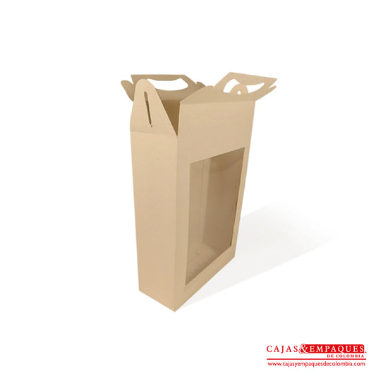Caja ecológica tipo maletín con ventana 15x6x21 cm café Cajas y Empaques de Colombia