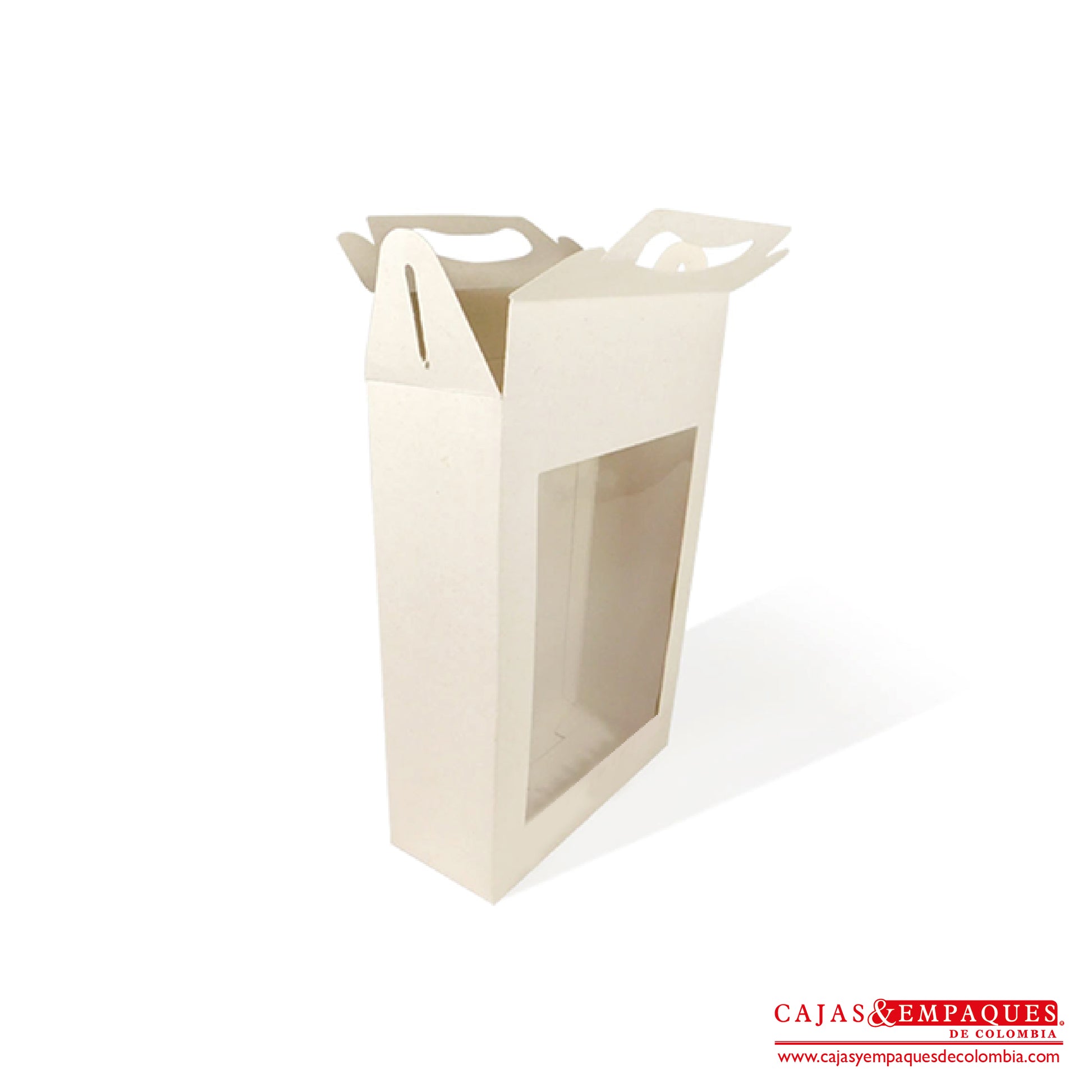 Caja ecológica tipo maletín con ventana 15x6x21 cm crema Cajas y Empaques de Colombia