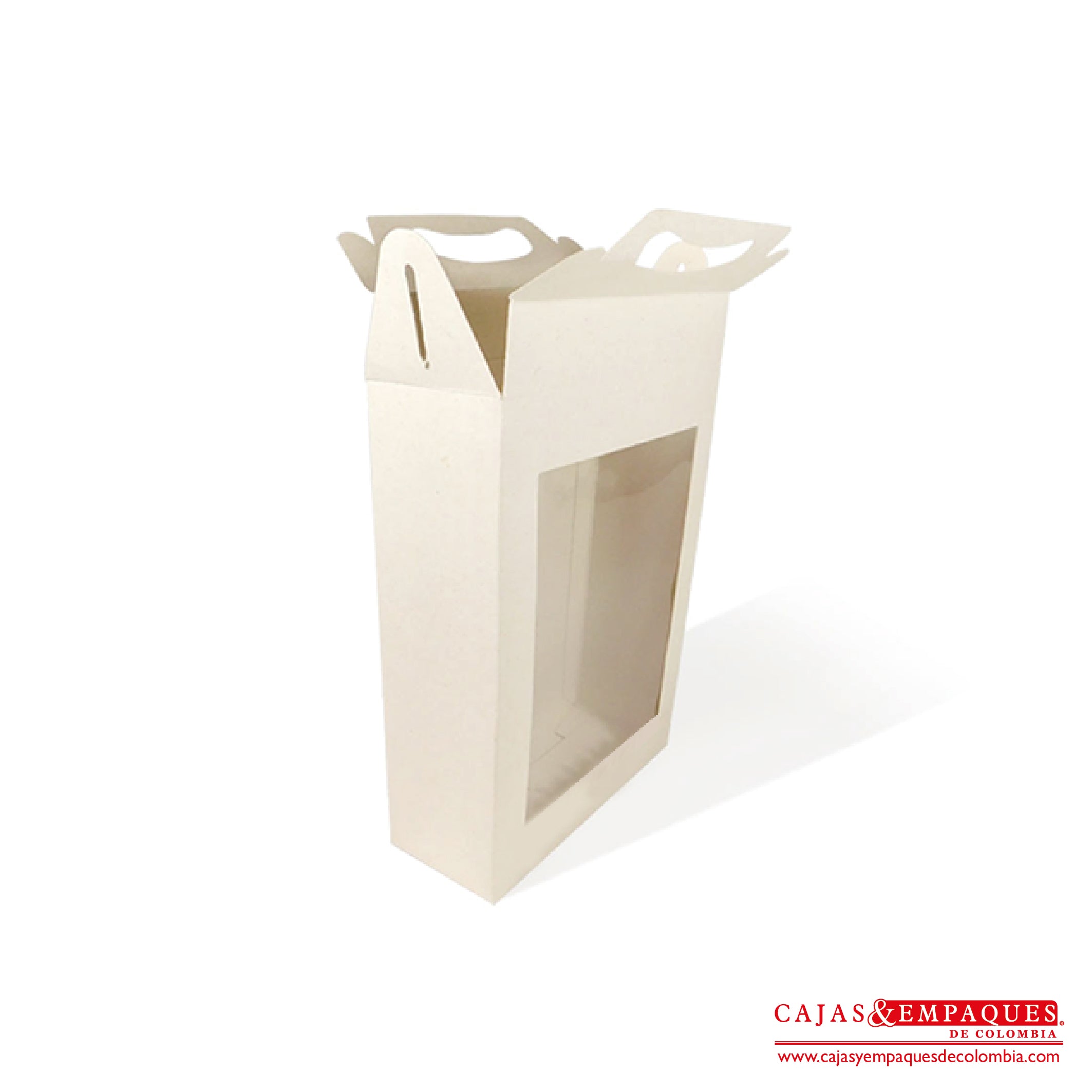 Caja ecológica tipo maletín con ventana 15x6x21 cm crema Cajas y Empaques de Colombia