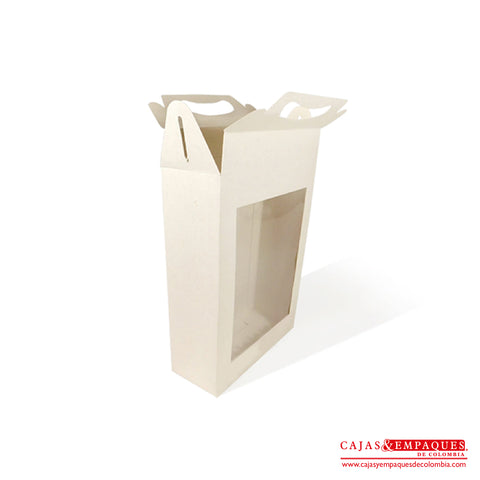 Caja ecológica tipo maletín con ventana 15x6x21 cm crema Cajas y Empaques de Colombia