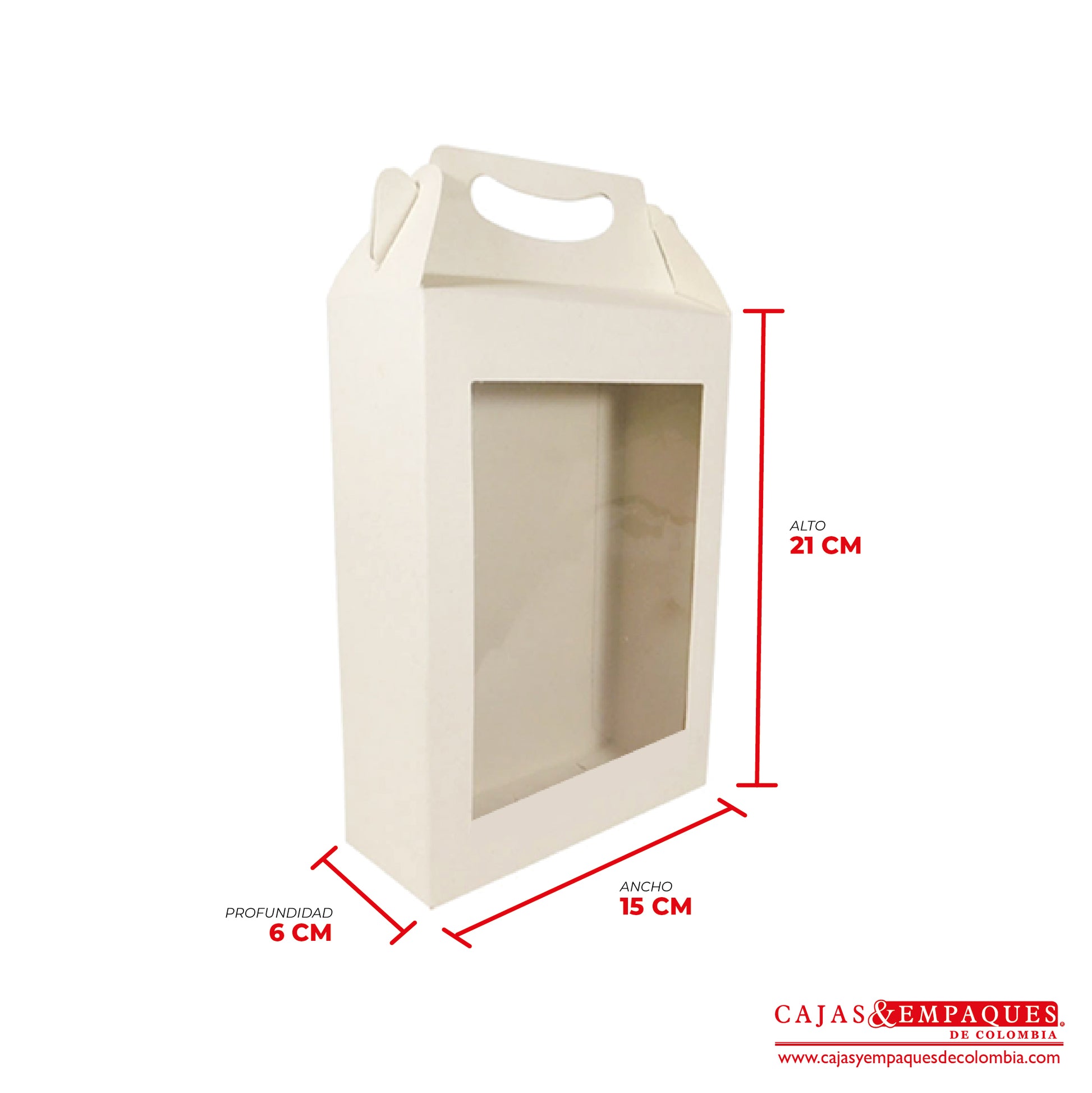 Caja ecológica tipo maletín con ventana 15x6x21 cm crema Cajas y Empaques de Colombia