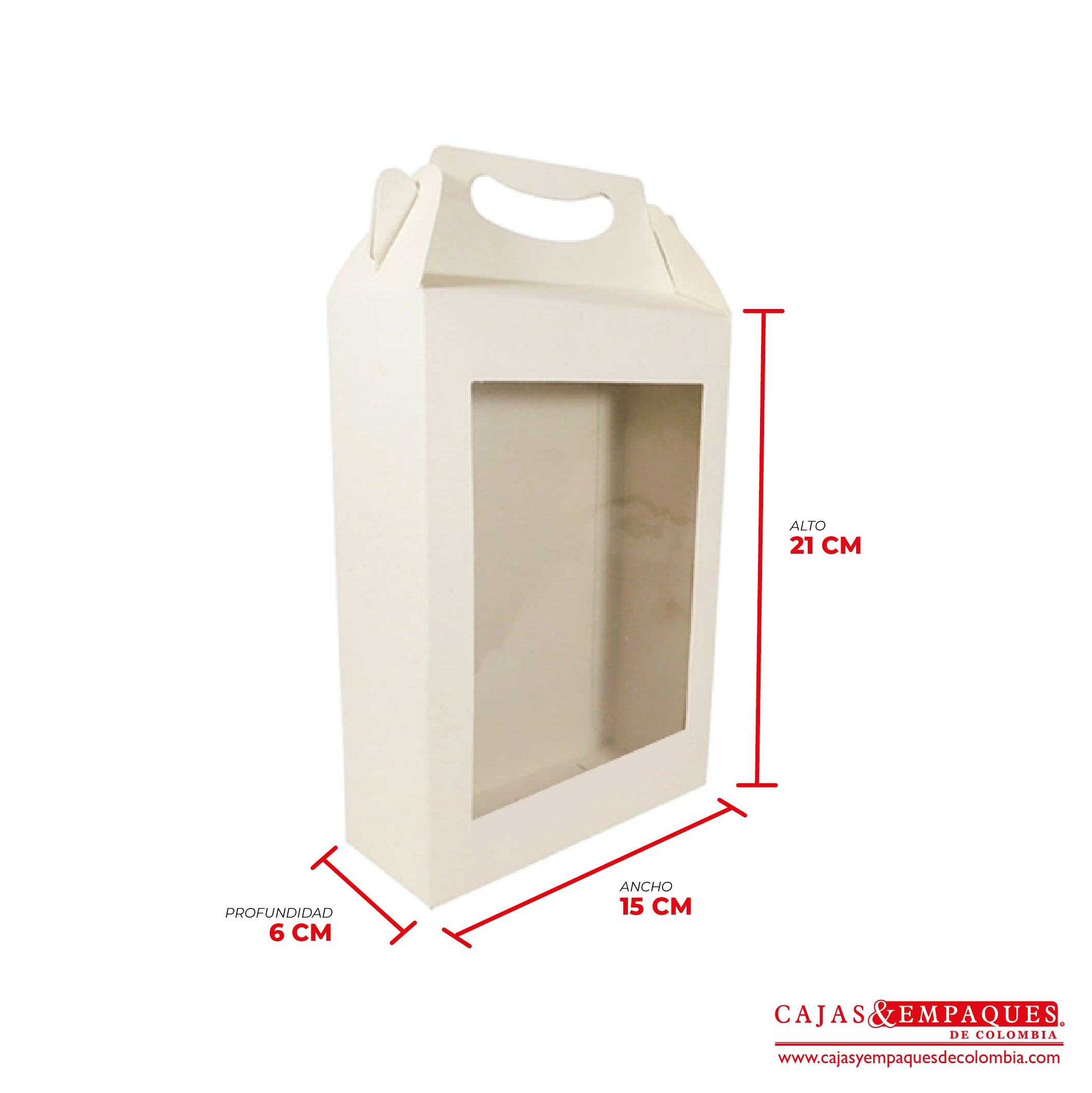 Caja ecológica tipo maletín con ventana 15x6x21 cm crema Cajas y Empaques de Colombia
