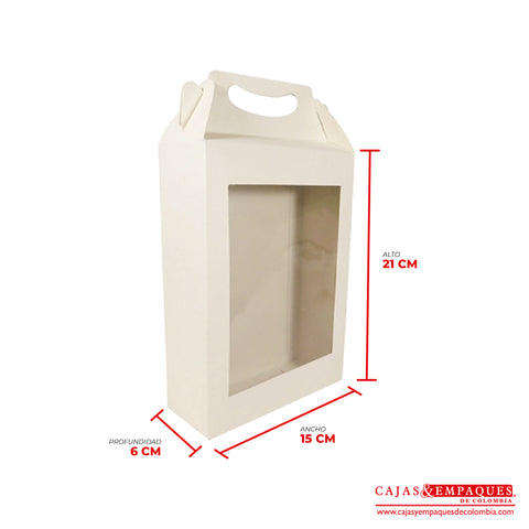Caja ecológica tipo maletín con ventana 15x6x21 cm crema Cajas y Empaques de Colombia