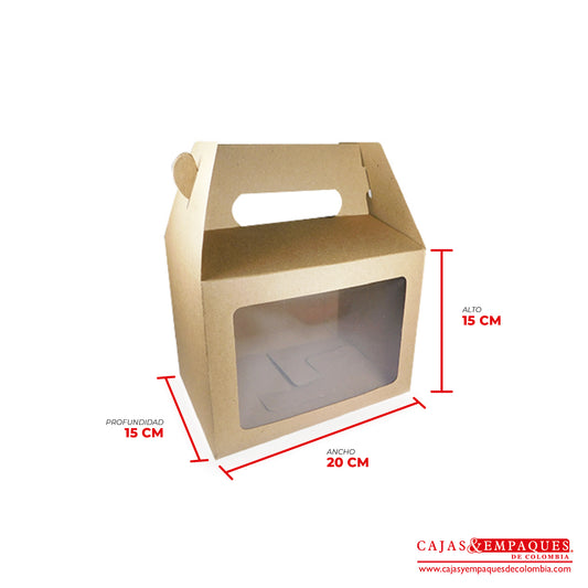 Caja ecológica tipo maletín con ventana 20x15x15 cm café Cajas y Empaques de Colombia