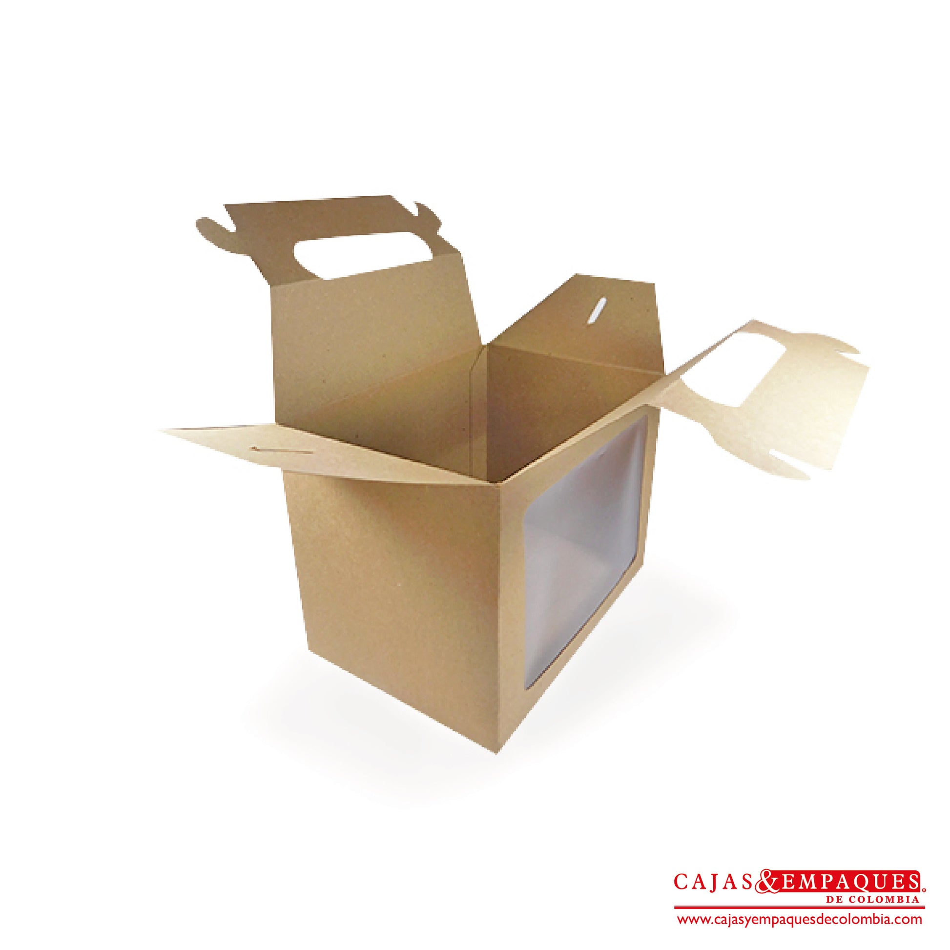 Caja ecológica tipo maletín con ventana 20x15x15 cm café Cajas y Empaques de Colombia