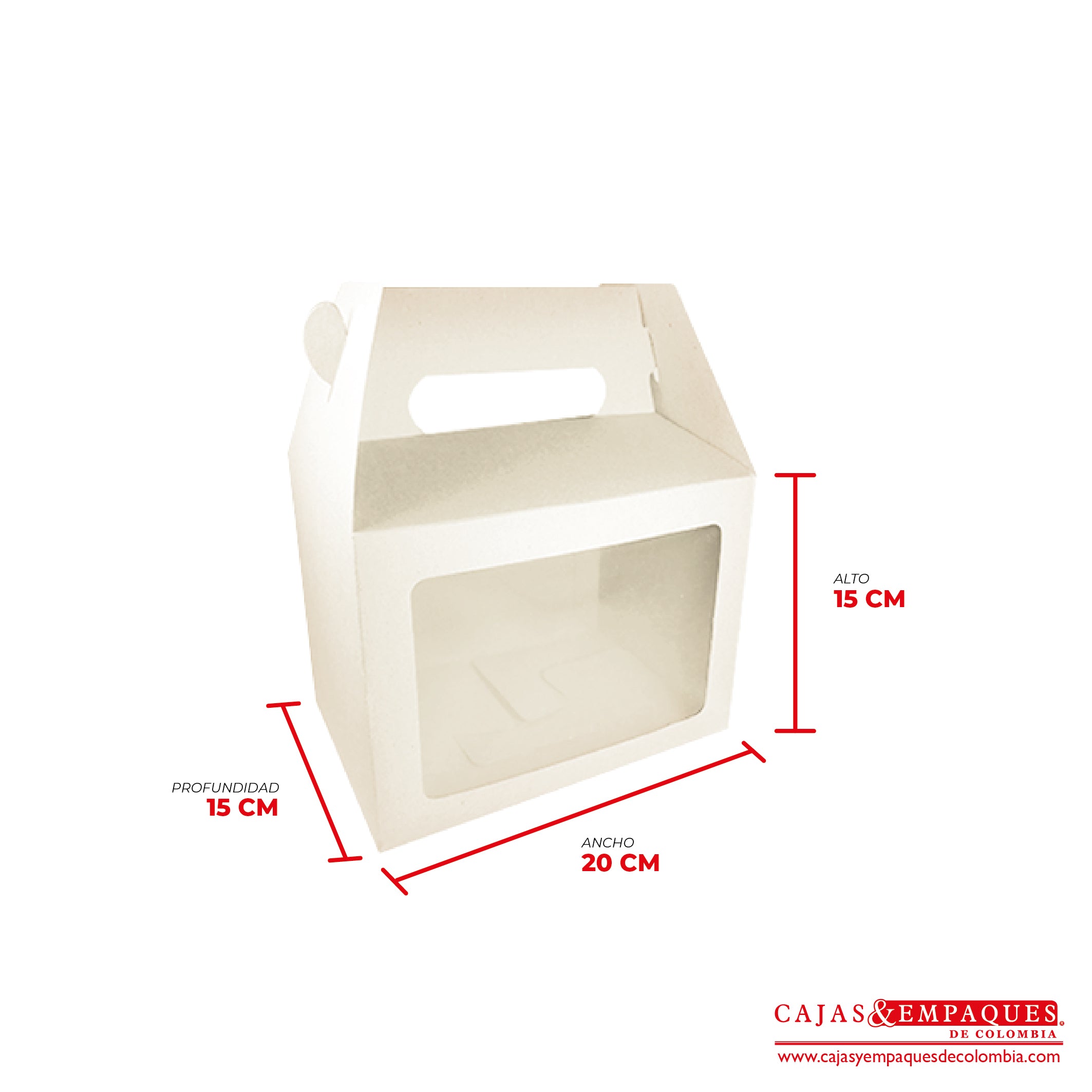Caja ecológica tipo maletín con ventana 20x15x15 cm crema Cajas y Empaques de Colombia