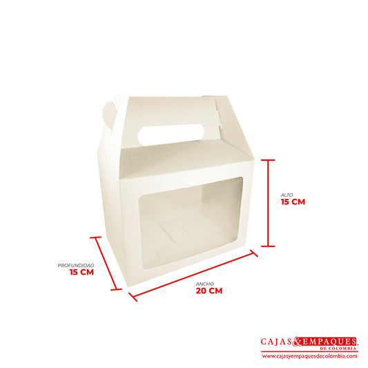 Caja ecológica tipo maletín con ventana 20x15x15 cm crema Cajas y Empaques de Colombia