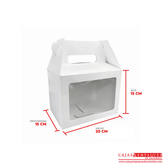 Caja ecológica tipo maletín con ventana 20x15x15 cm blanco Cajas y Empaques de Colombia