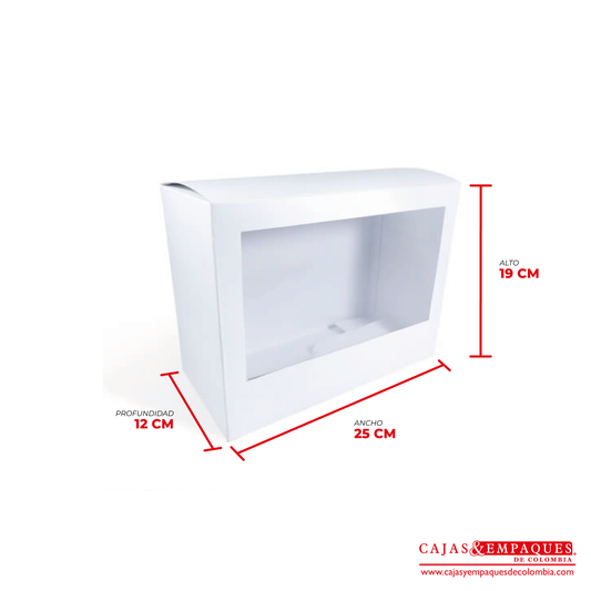 Caja ecológica tipo maletín con ventana 25x12x19 cm blanco Cajas y Empaques de Colombia