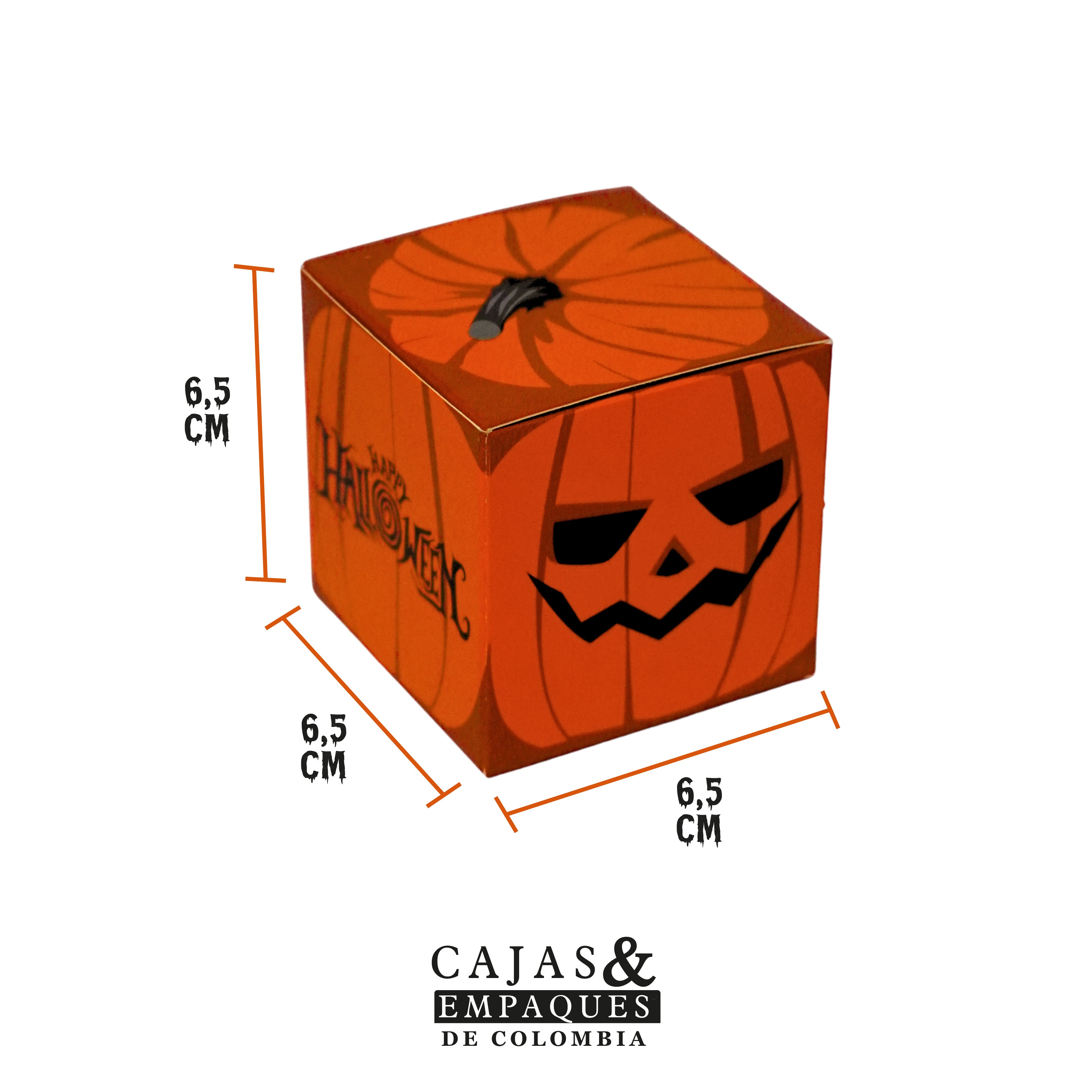 Caja Ecológica tipo Cubo 6.5x6.5x6.5 cm Halloween Naranja