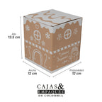 Caja ecológica tipo solapa 12x12x13.5 cm La Villa de Santa - Muñeco de nieve