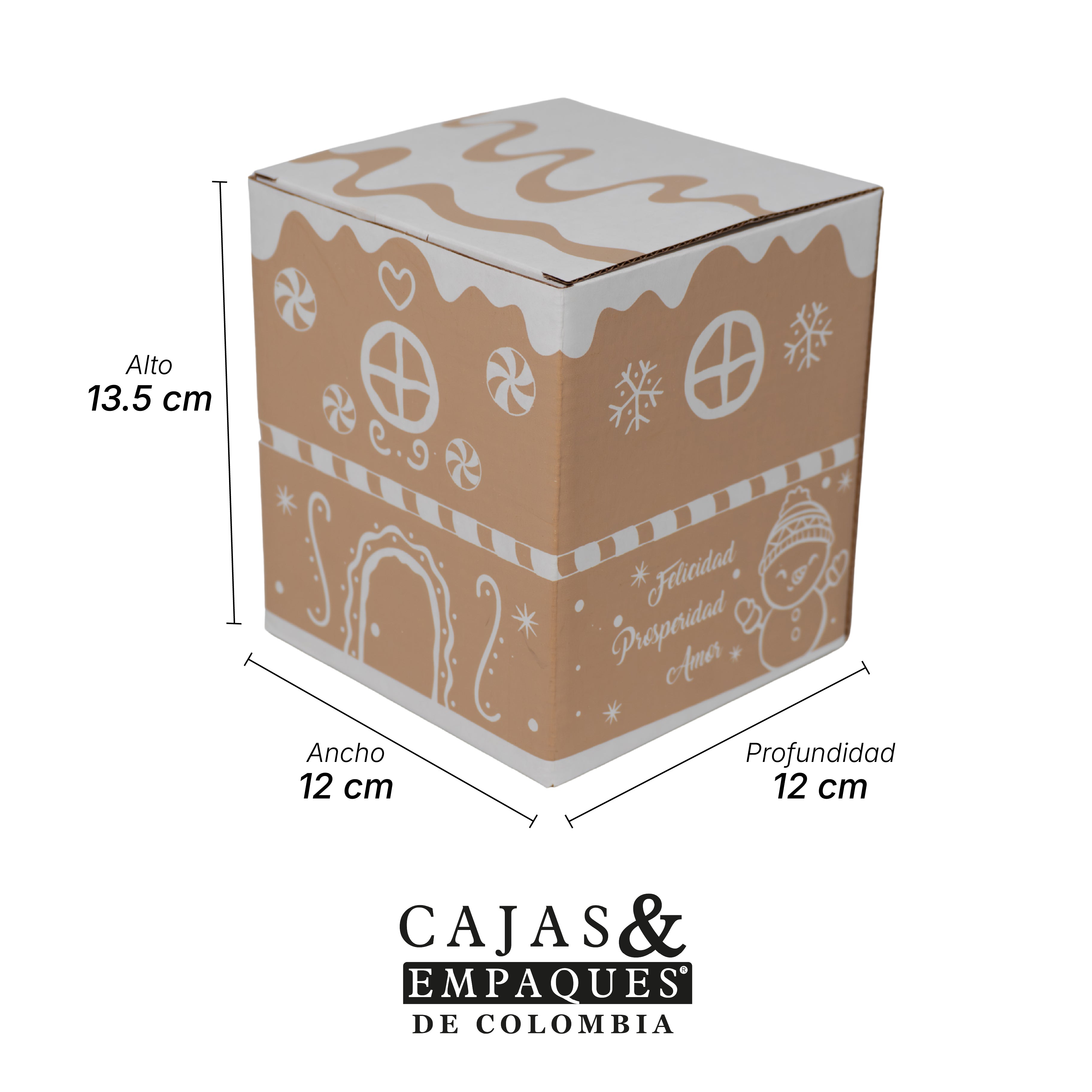 Caja ecológica tipo solapa 12x12x13.5 cm La Villa de Santa - Muñeco de nieve