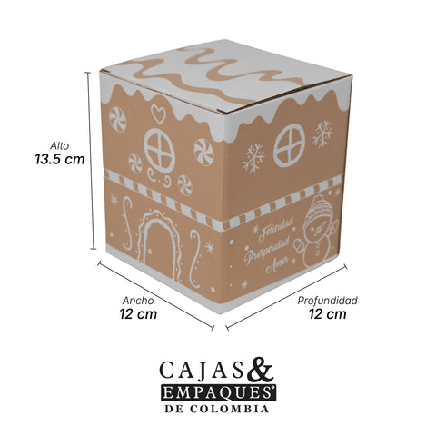 Caja ecológica tipo solapa 12x12x13.5 cm La Villa de Santa - Muñeco de nieve