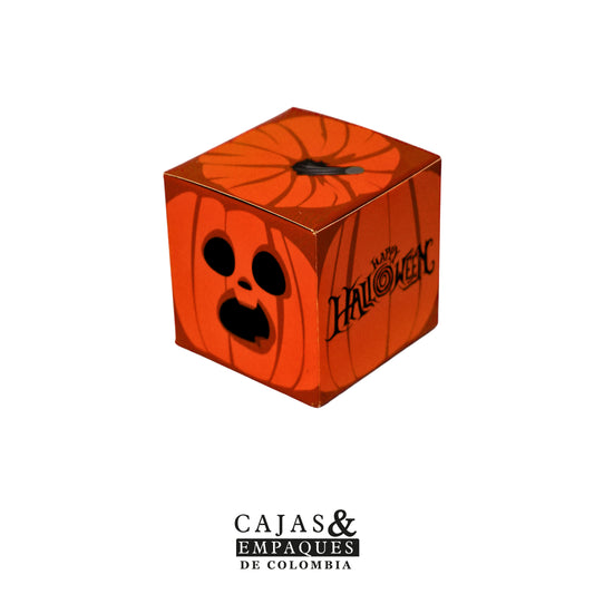 Caja Ecológica tipo Cubo 6.5x6.5x6.5 cm Halloween Naranja