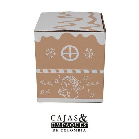 Caja ecológica tipo solapa 12x12x13.5 cm La Villa de Santa - Muñeco de nieve