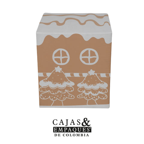 Caja ecológica tipo solapa 12x12x13.5 cm La Villa de Santa - Muñeco de nieve