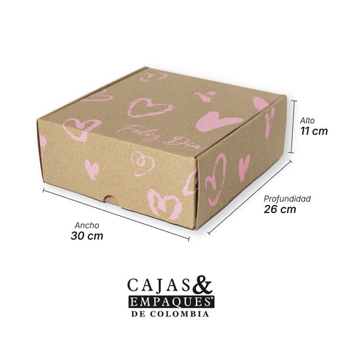Caja Ecológica Plegadiza Micro Corrugado 30x26x11 cm (Corazón Rosado)