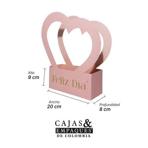Caja ecológica plegadiza 20X8X9 cm Corazón Feliz día Rosa